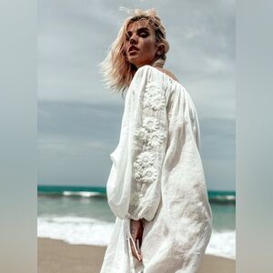 Innika Choo Frida Burrds embroidered mini smock dress - 1 - milk